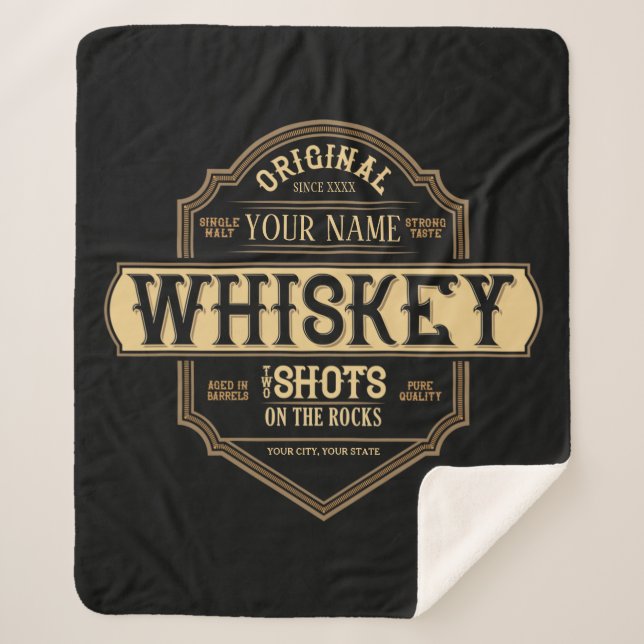 Personalized Whiskey on the Rocks Liquor Label Bar Sherpa Blanket (Front)