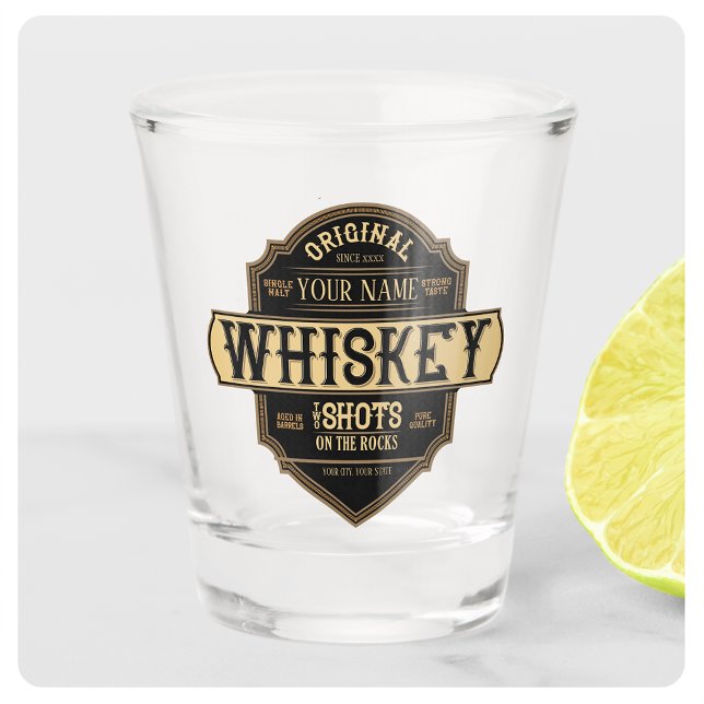 Personalized Whiskey on the Rocks Liquor Label Bar Shot Glass (Creator Uploaded)