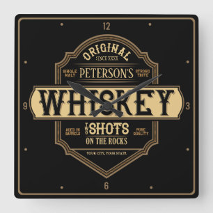 Personalized Whiskey on the Rocks Liquor Label Bar Square Wall Clock
