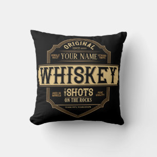 Personalized Whiskey on the Rocks Liquor Label Bar Throw Pillow