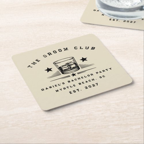 Personalized Whiskey Themed Weekend Bachelor Party Square Paper Coaster