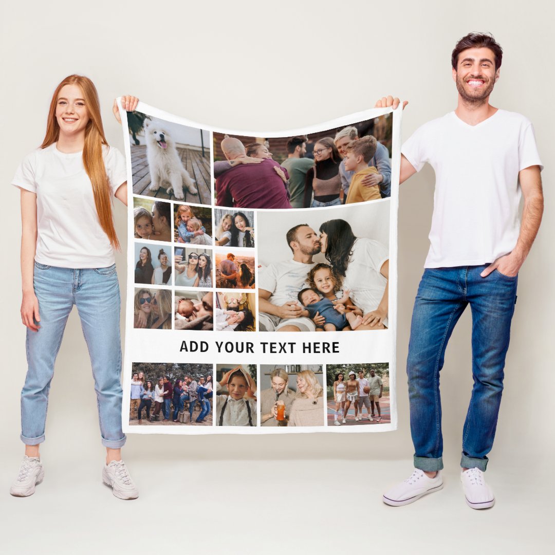 Personalized White 16 Photo Collage Fleece Blanket Zazzle