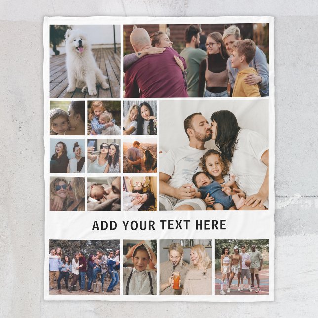 Personalized White 16 Photo Collage Fleece Blanket (Creator Uploaded)