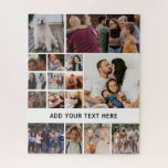 Personalized White 16 Photo Collage Jigsaw Puzzle<br><div class="desc">Create your own picture puzzle featuring a simple white background that can be changed to any color,  16 photos of your choice,  and a simple text template for you to customize.</div>