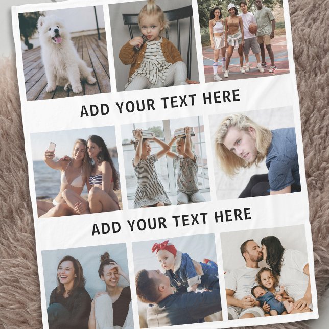 Personalized White 9 Photo Collage Fleece Blanket (Creator Uploaded)