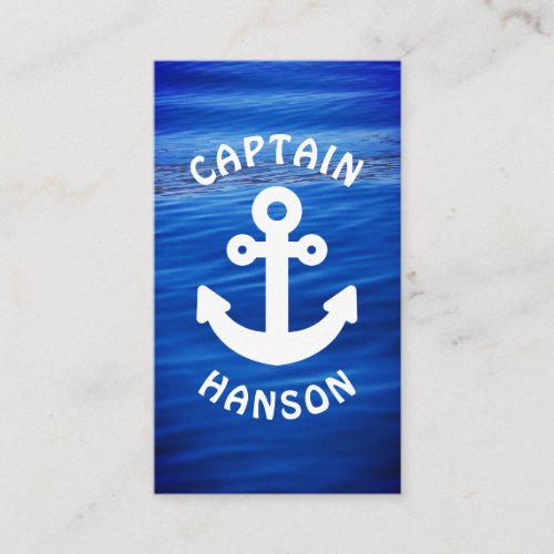 Personalized White Anchor Blue Water Captain Business Card