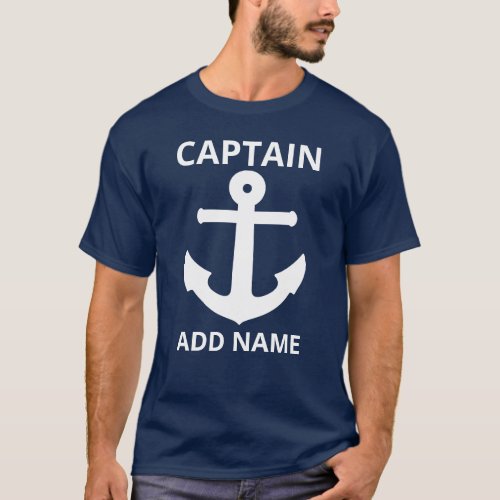 Personalized White Anchor Captain Name T_Shirt