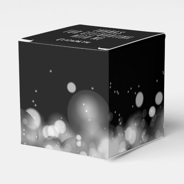 Personalized White and Black Bokeh Favor Boxes (Front Side)