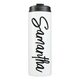 Personalized White and Black Brush Script Thermal Tumbler