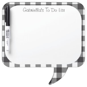 Personalized White and Black Buffalo Plaid Dry Erase Board