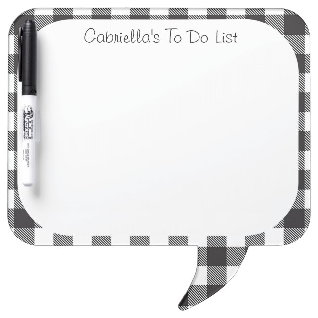 Personalized White and Black Buffalo Plaid Dry Erase Board (Front)