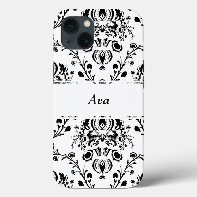 Personalized White and Black Damask Case-Mate iPhone Case (Back)