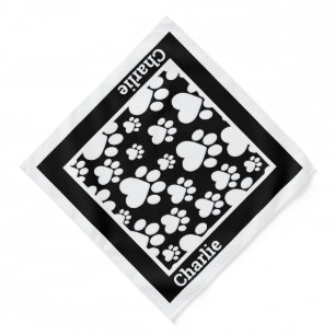 Personalized White and Black Paw Print Dog Bandana
