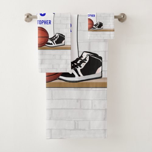 Personalized White and Blue Basketball Jersey Bath Towel Set