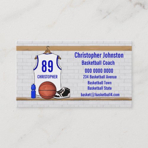 Personalized white Blue Basketball Jersey Business Cards