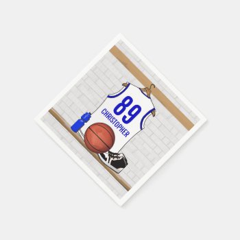 Personalized White And Blue Basketball Jersey Napkins by giftsbonanza at Zazzle