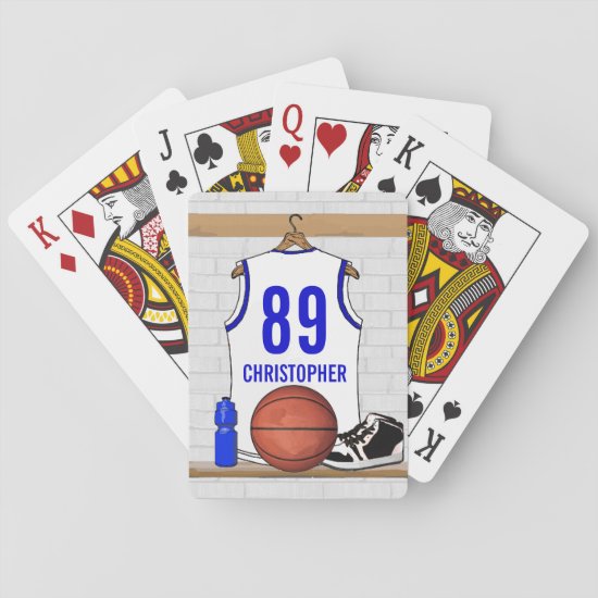 Personalized White and Blue Basketball Jersey Playing Cards
