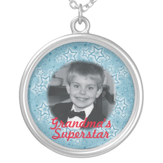 Personalized White And Blue Super Stars Silver Plated Necklace (Front)