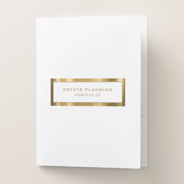 Personalized White and Gold Estate Planning Pocket Folder (Front)