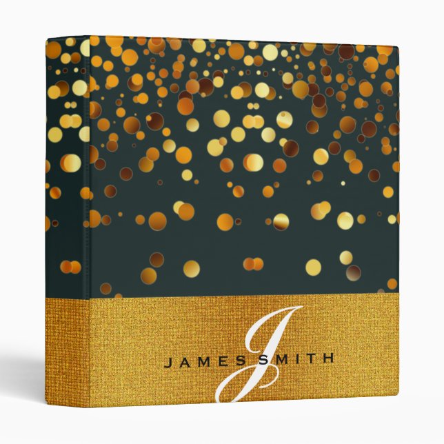 Personalized White and Gold Faux Confetti Glitter 3 Ring Binder (Front/Spine)