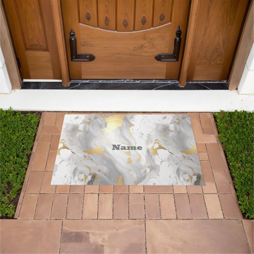 Personalized White and Gold Marble Look Doormat