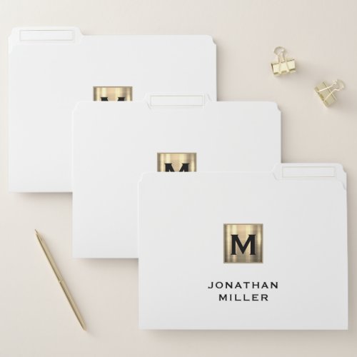 Personalized White and Gold Monogram File Folder