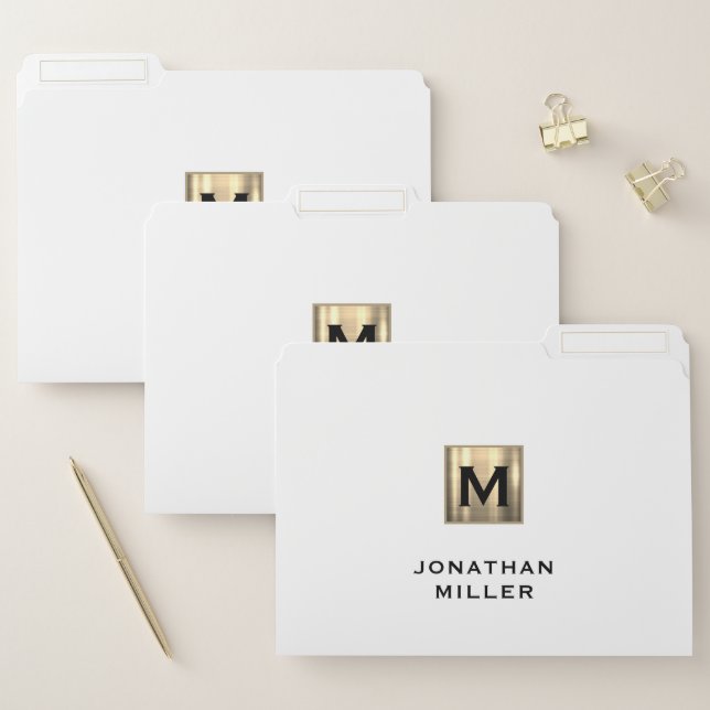 Personalized White and Gold Monogram File Folder (Set)