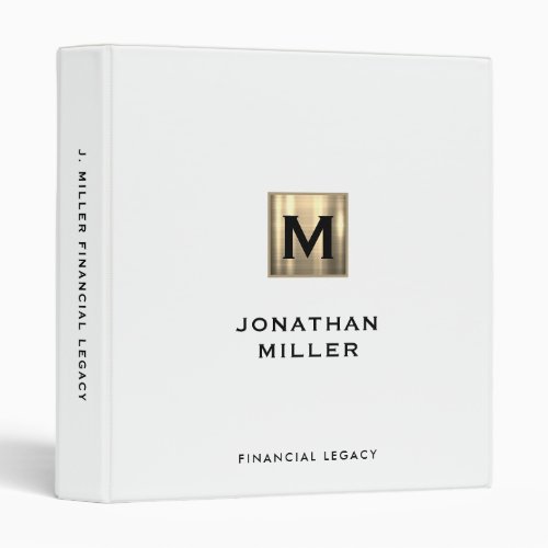 Personalized White and Gold Monogram Legacy Binder