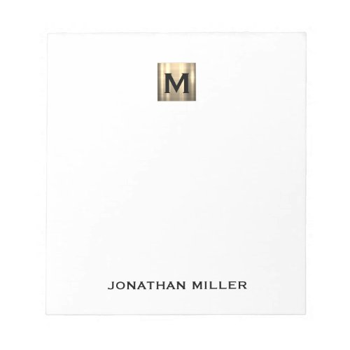 Personalized White and Gold Monogram Notepad