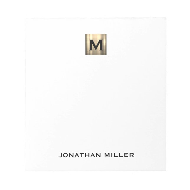 Personalized White and Gold Monogram Notepad (Front)