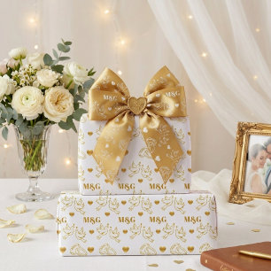 Personalized White and Gold Monogram Wedding Wrapping Paper