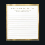Personalized White and Gold Professional Notepad<br><div class="desc">Elevate your professional image with this personalized White and Gold Professional Notepad. This sleek design features classic block typography with your name, title, and company name on a white background trimmed in elegant gold. It’s perfect for jotting down notes during meetings, brainstorming sessions, or for everyday use in the office....</div>