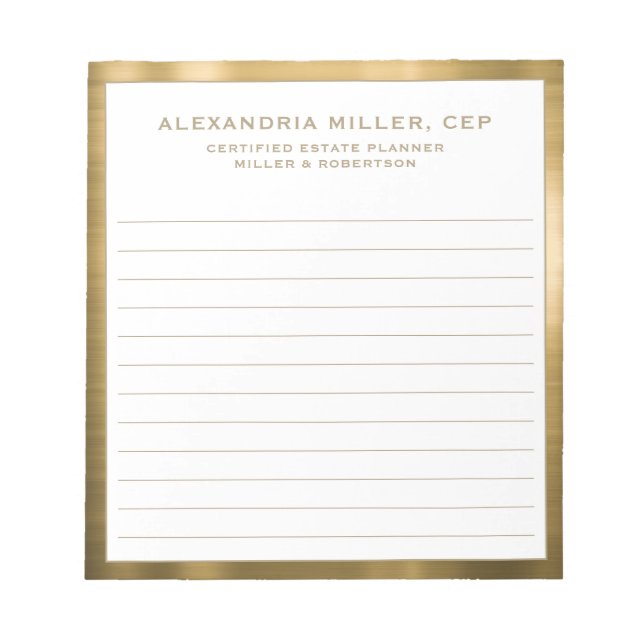 Personalized White and Gold Professional Notepad (Front)
