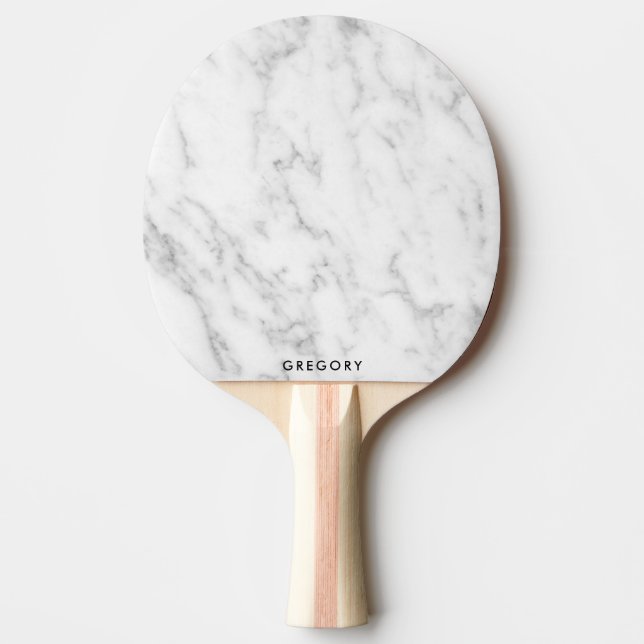 Personalized white and gray marble monogram ping pong paddle (Front)