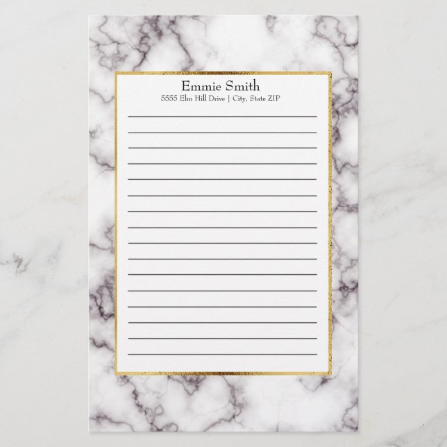 Personalized White and Gray Marble Stationery (Front)