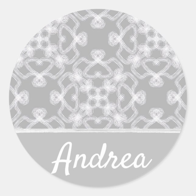 Personalized white and gray pattern classic round sticker (Front)