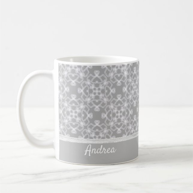 Personalized white and gray pattern coffee mug (Left)