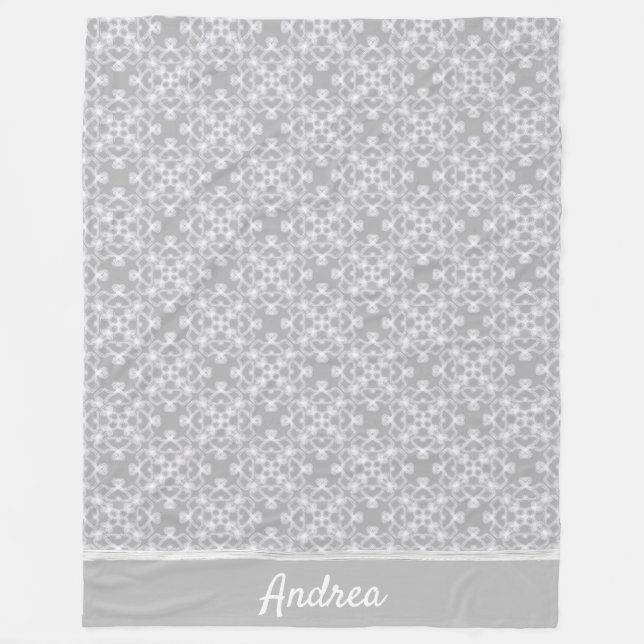 Personalized white and gray pattern fleece blanket (Front)