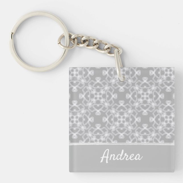 Personalized white and gray pattern keychain (Front)