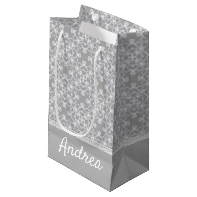 Personalized white and gray pattern small gift bag (Front Angled)