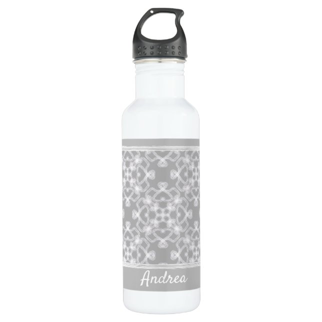 Personalized white and gray pattern stainless steel water bottle (Front)
