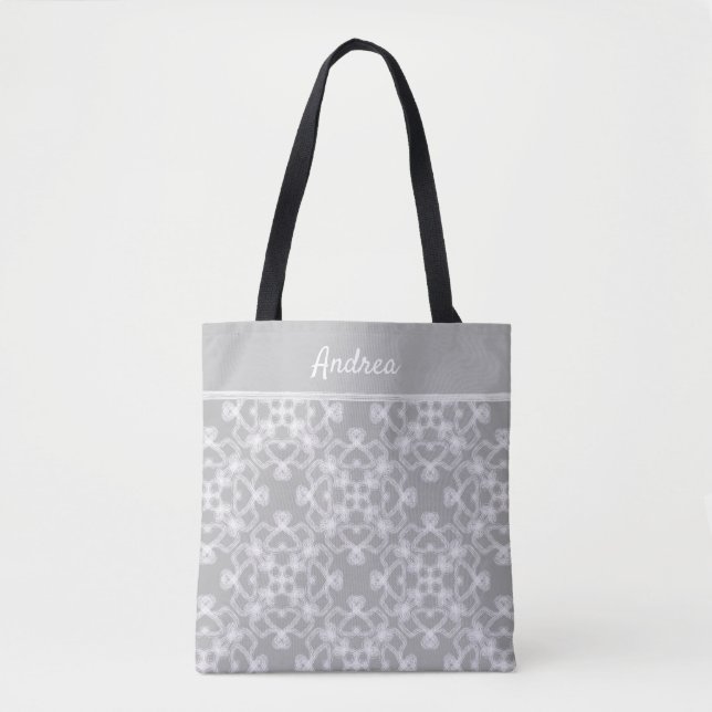 Personalized white and gray pattern tote bag (Front)