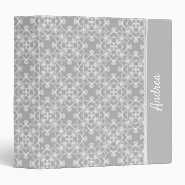 Personalized white and grey pattern 3 ring binder (Front/Spine)