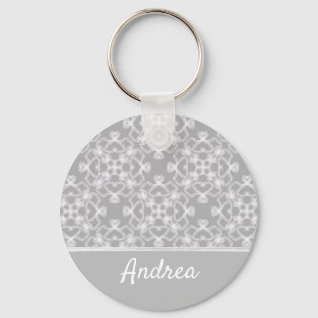 Personalized white and grey pattern keychain (Front)