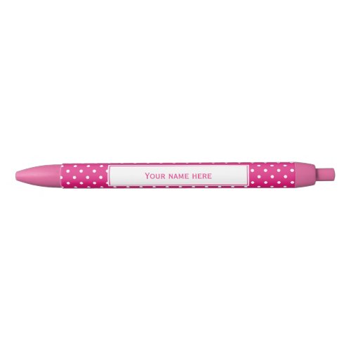 Personalized White and Hot Pink Polka Dot Pattern  Black Ink Pen