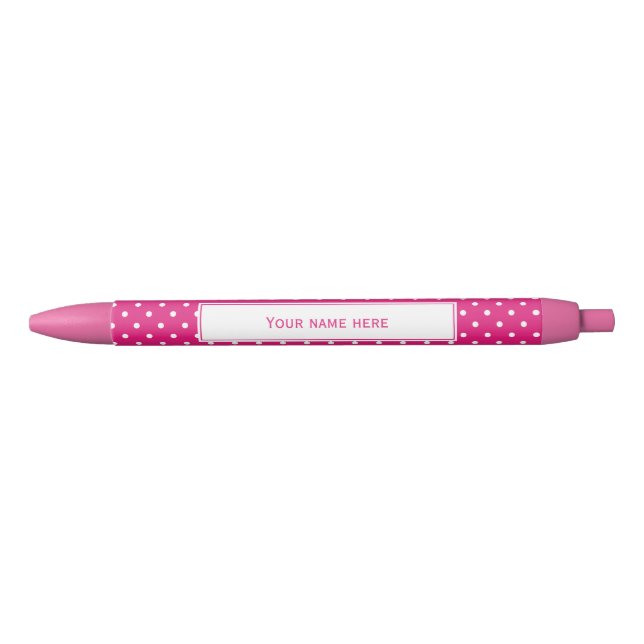 Personalized White and Hot Pink Polka Dot Pattern  Pen (Front)