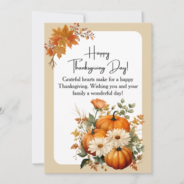 Personalized White and Orange Floral Thanksgiving Holiday Card (Front)