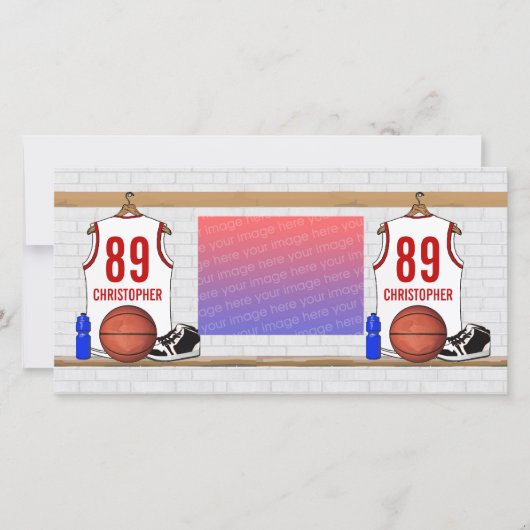 Personalized White and Red Basketball Jersey (Front)