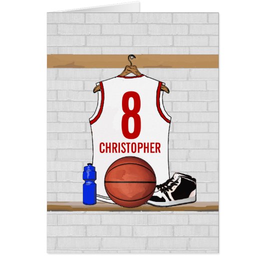 Personalized White and Red Basketball Jersey (Front)