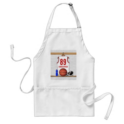 Personalized White and Red Basketball Jersey Adult Apron